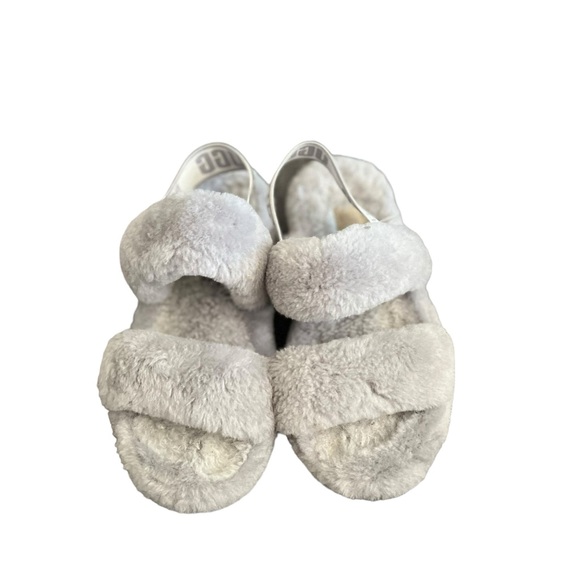 UGG Oh Yeah Fluffy Gray Sherpa Slides Slippers Sandals - Picture 5 of 10